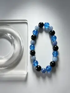Black and Blue Beaded Bracelet, elegant design, perfect for all formal occasions, exquisite craftsmanship, sturdy and durable material.