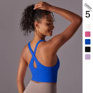 New seamless solid color one-piece tank top with cross-back design, yoga bra, running fitness sports underwear for women