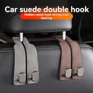 Car seat backrest hook cover with 2 hidden hooks, PU leather universal car headrest hanging bag organizer