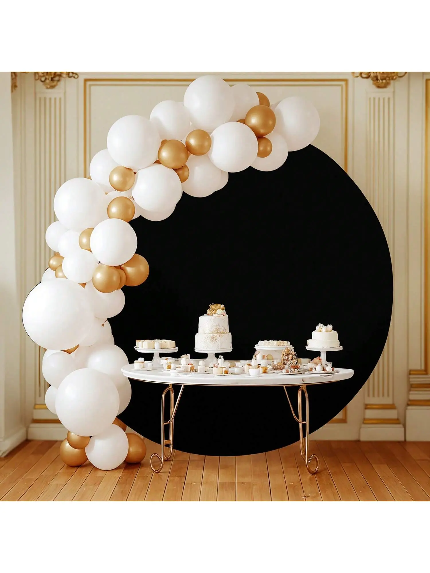 Black - 6.5ft (2m diameter) Arch Backdrop Cover, 6ft/6.5ft/7.2ft Round Arch Stand With Bottom Zipper, Wrinkle Resistant Smooth Touch Background Set For Birthday, Wedding, Reception Champagne 6ft (1.8m Diameter Circle) Banners Hand Photo
