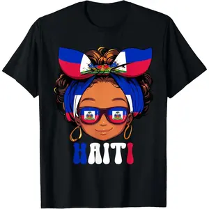 Haitian Girl Messy Hair Haiti Pride Root Patriotic Kid T shirt Plain Tops