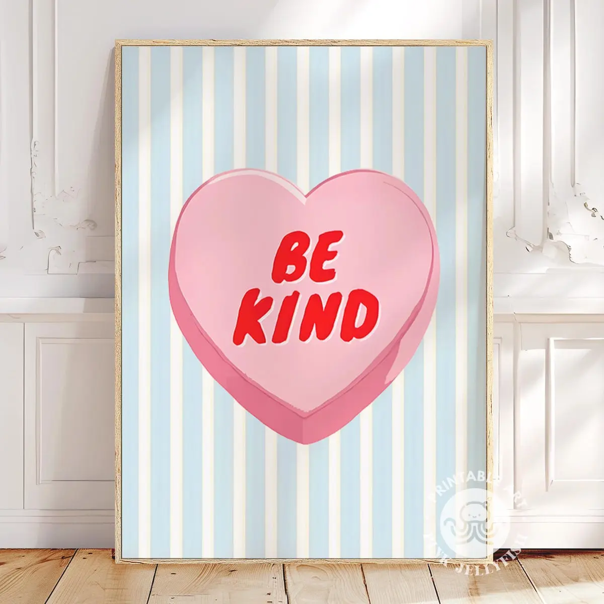 Be Kind Wall Art Print, Heart Design Girls Room Poster, Trendy Positive Quote Wall Art, Aesthetic Home Decor, Unframed