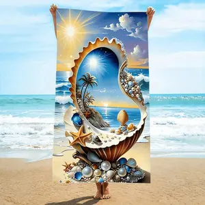 1pc Pack Microfiber Beach Towel Ocean Treasures and Sunny Scenery Quick Dry Strong Wrapping Design for Beach and Pool Use