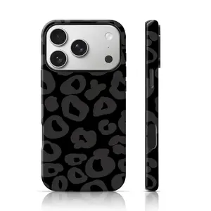 Black Leopard Print Design Fashion Phone Case 2 in 1 Case for iPhone 17 Pro Max/16 Pro Max /15Pro Max 15/14/13/12 & Samsung S26 /S25Ultra Cute Phone Case