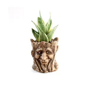 Vintage Tree Man Design Flower Pot, Resin Tree Man Head Design Potted Plant, Breathable & Anti-fall Art Ornaments, Home Decor Supplies