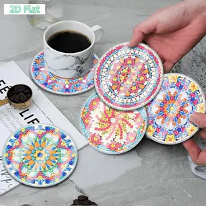2D FLAT6PCS Diamond Painting Coasters Kits with Holder Special Shape Full Drill Diamond Coaster Acrylic Diamond Painting Art Coaster KDIY Diamond Painting Kit for Adults & Beginners, No Skills Needed. Sparkling Art to Brighten Rooms & Perfect Festive Gift
