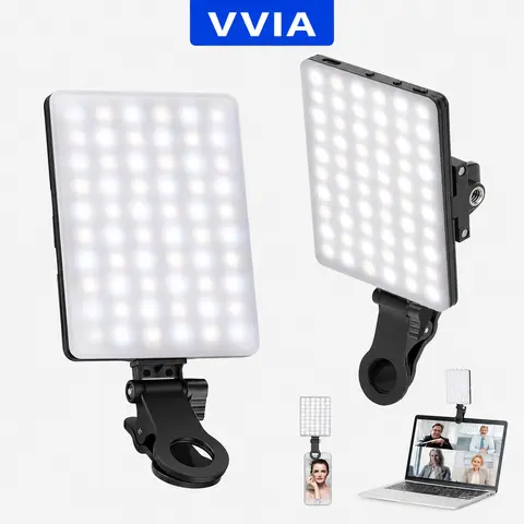 60 LED High-Power Rechargeable Clip-On Camera Fill Light - Mobile Holder with Front & Rear Clips, 3 Adjustable Modes, Micro Charging, Phone/Tablet/Laptop Compatibility, Easy Lens Install for Content Creation