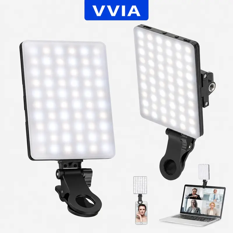 60 LED High-Power Rechargeable Clip-On Camera Fill Light - Mobile Holder with Front & Rear Clips, 3 Adjustable Modes, Micro Charging, Phone/Tablet/Laptop Compatibility, Easy Lens Install for Content Creation