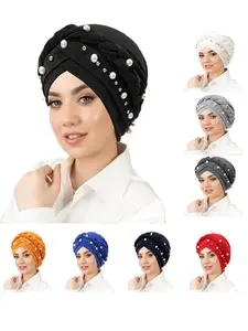 Women's Fashion Headscarf Hat, Single Color Pearl Beaded Whip Cap, Style Ladies Hair Wrap, Turban Wrap, Stylish Accessory
