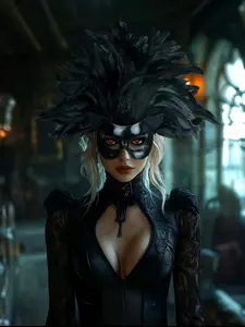 Two-Piece Catwoman Feather Mask Costume Headpiece, Ladies Style Festival Party Accessories, Halloween Cosplay Dress Up