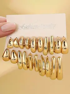 Eco-Friendly Plated Plastic Ccb Earrings, 10pcs-20pcs Set, European Style, Commuter Fashion, Geometric Design Jewelry, Fashionable Jewelry Accessories, Elegant Minimalist Earrings, Geometric Shapes