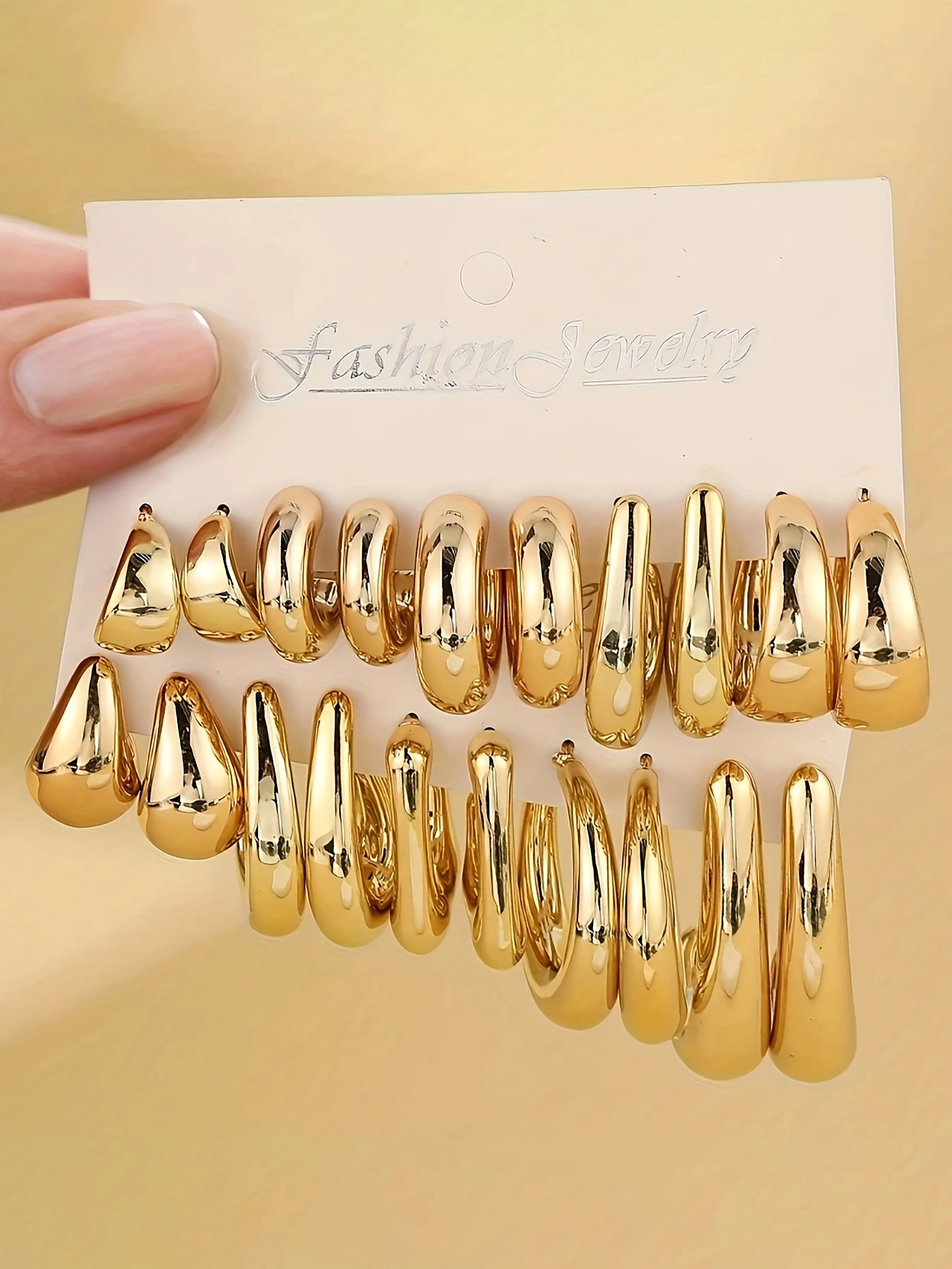 Eco-Friendly Plated Plastic Ccb Earrings, 10pcs-20pcs Set, Earring Pack, Casual Earrings Set, European Style, Commuter Fashion, Geometric Design Jewelry, C Shaped Earrings, Fashionable Jewelry Accessories, Elegant Minimalist Earrings, Geometric Shapes