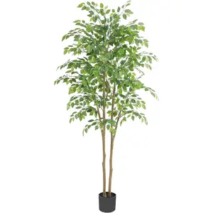 Tall Ficus Tree Artificial6ft(72in) Faux Ficus Tree with Realistic Smooth and Shiny Leaves  Trees Indoor Outdoor for Home Office Living Room Bedroom Foyer Porch Decor.