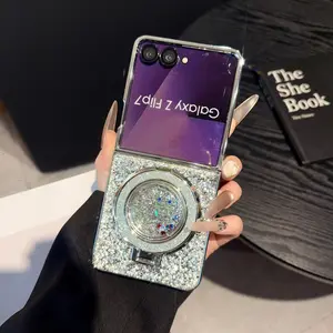 Electroplated Glitter Sandflow Stand Case, Up-Down Foldable Phone Case for Samsung Zflip3/4/5/6/7, Full Coverage Protection Cover