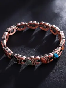 Women's Copper Bracelet, Magnetic Stone Bangle, Vintage Geometric Alloy Jewelry, Casual Fashion Gift, Includes Adjuster and Box