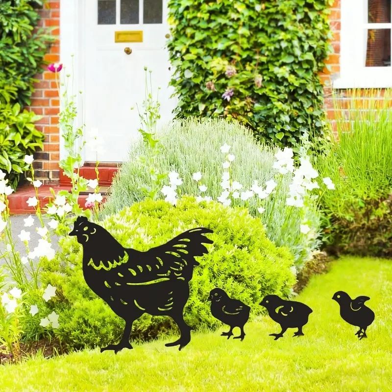Chicken Metal Decorative Garden Stakes, Chicken Gifts for Women Men, Silhouette Statues for Yard Art, Outdoor Decor, Lawn Ornaments, Patio, Backyard, Yard Sculpture, Garden Decoration
