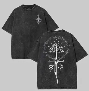 Middle Earth Shirt, JRR Tolkien washed Shirt, Lord of the Rings Merch,  Menswear Top apparel men gifts Vintage Distressed