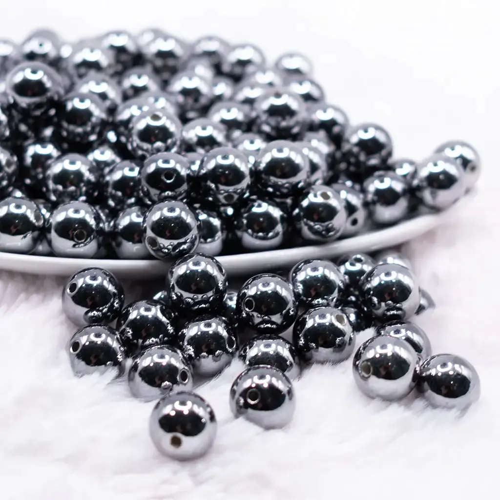 12mm Black Reflective Bubblegum Beads