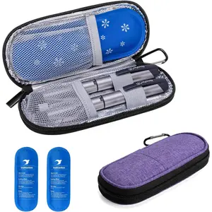 Insulin Travel Case with 2 x TSA Approved Ice Packs, Diabetic Supplies Organizer Cooling Bag for Insulin Pens, Syringes and Diabetes Testing Kit, Lightweight for Trip, Purple