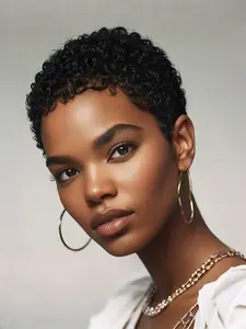 1PCS Women's Short African Curl Wig Cap, Afro Wigs, Rose Net Headpiece, Easy Wear & Manageable, Perfect for Christmas/new Year/daily Use, Afro Curly Wig