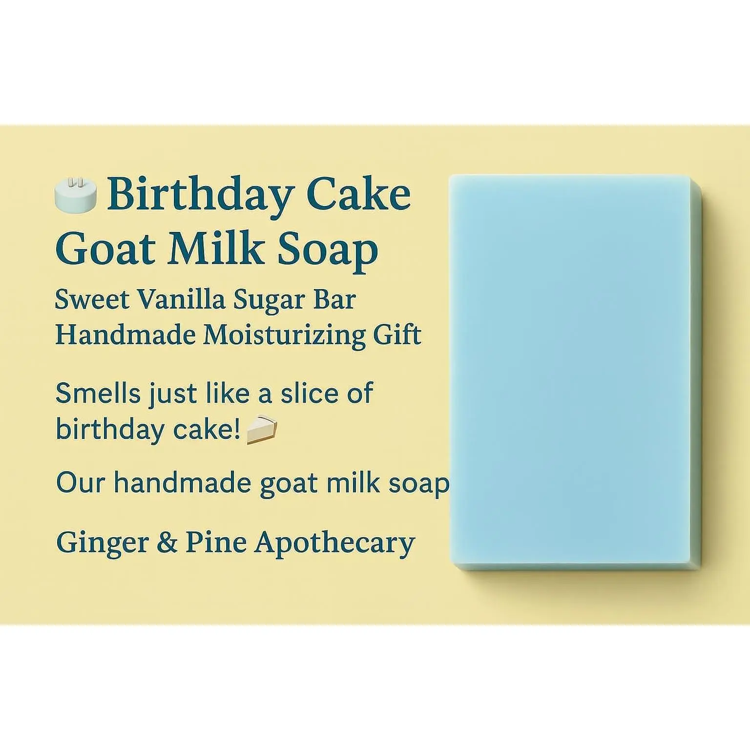 Birthday Cake Goat Milk Soap Bar - Scented Vanilla Sugar Aroma Blend Body Care Cleanser, Gentle, Cleansing, Hydrating for Normal Skin, Ideal Bath & Shower Gift