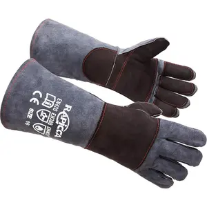 Animal Handling Bite Proof Gloves Double Leather Reinforced Padding for Dog Cat Scratch Bird Handling Falconry Grabbing Reptile Squirrel Snake Bite 16in Grey-Black