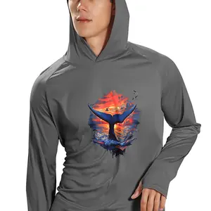 Men's UPF 50+ UV Protection Hooded Casual Sun Jacket Whale Tail Sunset Sky Birds Lightweight Soft Breathable Loose Fit