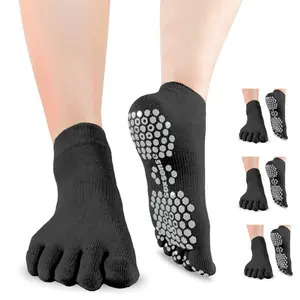 ss soxsense Pilates Grip Toe Socks for Women & Men, Cushioned Low-Cut Athletic Five Finger Socks Non Slip for Yoga, Barre, Gym