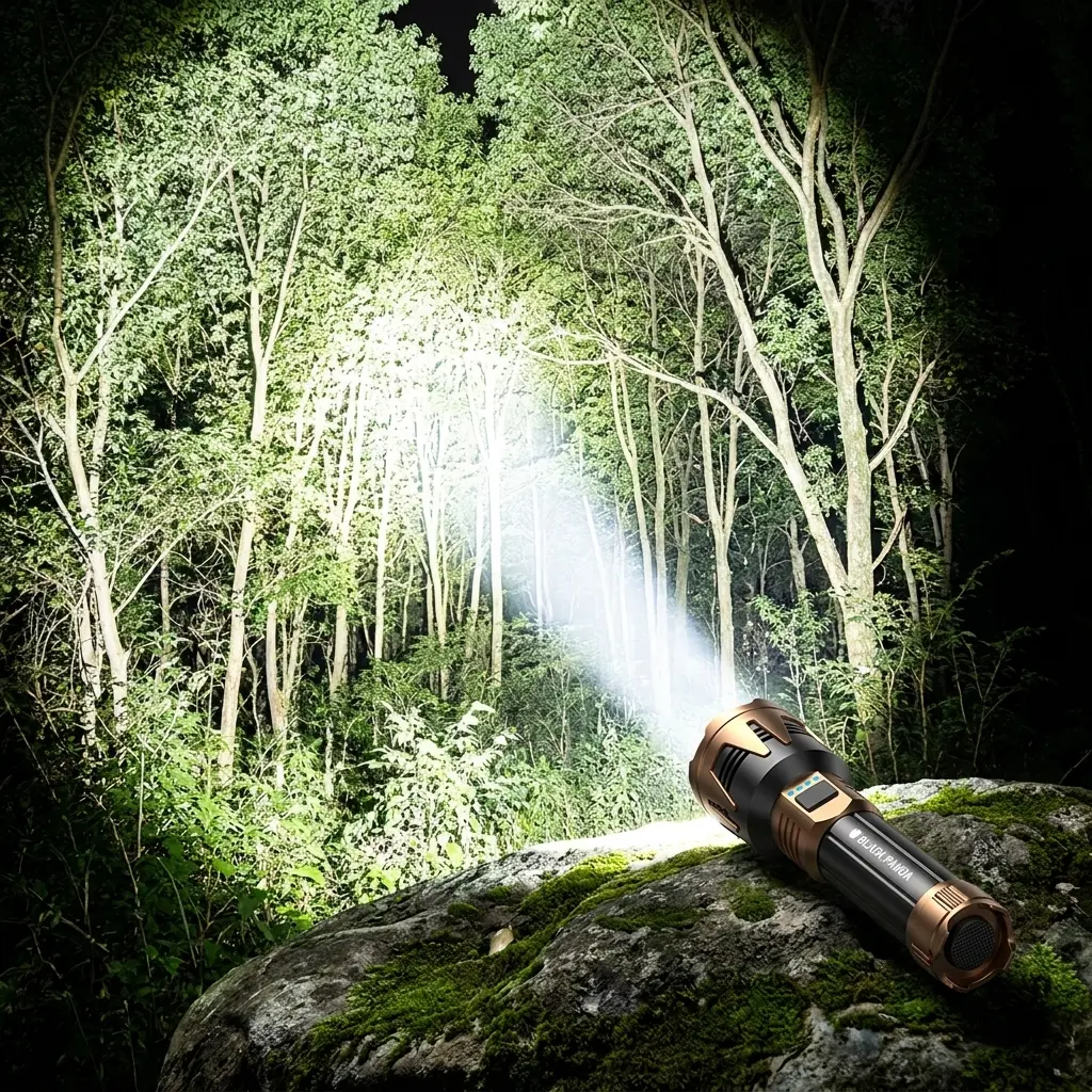 Industrial Aluminum Rechargeable LED Flashlight, High-Intensity Zoomable Heavy-Duty Handheld Torch, Long-Lasting Metal Light for Truck, Garage Tool Kit