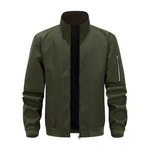 Men’s Spring/Autumn Stand Collar Flight Jacket, Army Green Windproof Waterproof Quick-Dry Jacket, Trendy Casual Commuter Baseball Top