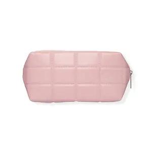 Quilted Pink Makeup Bag - Quilted Design, Soft Fabric, Versatile Storage for Makeup and Accessories