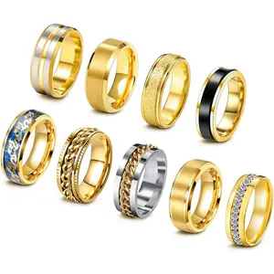 Unisex 9Pcs Stainless Steel Band Set, Cool Fidget Spinning Chain for Everyday Anxiety Relief, Simple Fashion Black Accessory for Men and Women