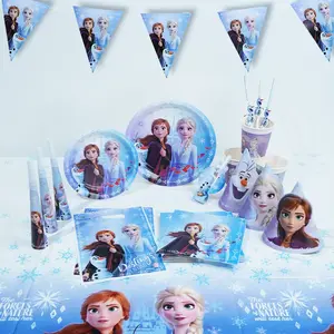 Disney Frozen Theme Magical Princess Elsa 92pcs Birthday Party Supplies, Disposable Tableware, Party Plates & Decorations, Perfect for Parties & Celebrations