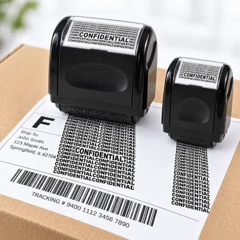 Privacy Roller Stamp 2-Pack Wide & Mini Cover, Identity Theft Blocker for Shipping Boxes & Bills, Confidential ID Ink Masker, Sello para Ocultar Direcciones