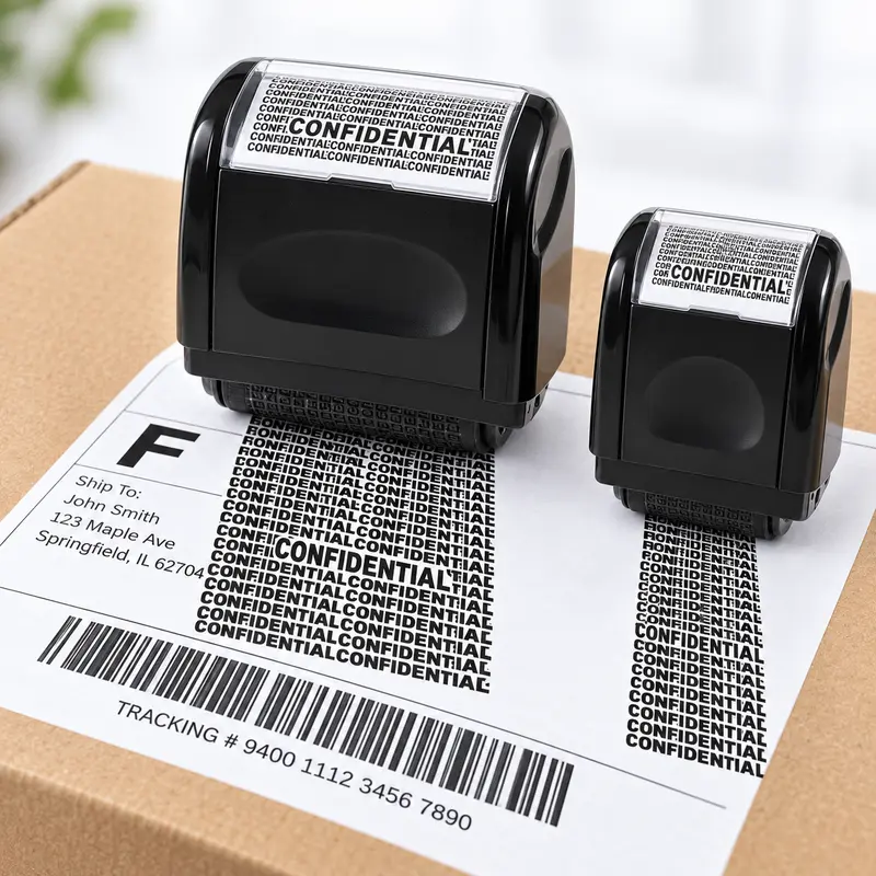 Privacy Roller Stamp 2-Pack Wide & Mini Cover, Identity Theft Blocker for Shipping Boxes & Bills, Confidential ID Ink Masker, Sello para Ocultar Direcciones