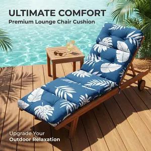 Outdoor Chaise Lounge Chair Cushion 75.1 x 22.8 x 4.7 Inches 100% Waterproof Replacement Cotton Patio Pool Lounge Chair Cushion for Outdoor Furniture with Ties, Blue Leaf