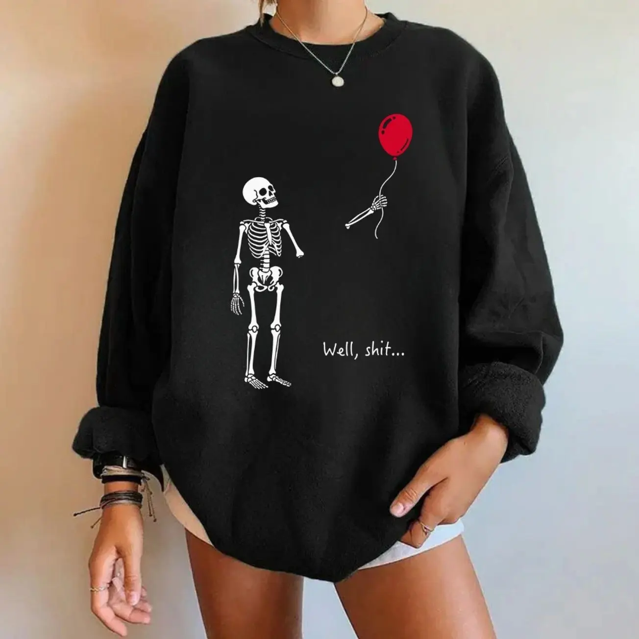 Skeleton Lost Balloon Sweatshirt, Funny Skeleton Halloween Crewneck, Dark Humor Spooky Pullover, Gothic Fall Sweatshirt, Halloween Gift