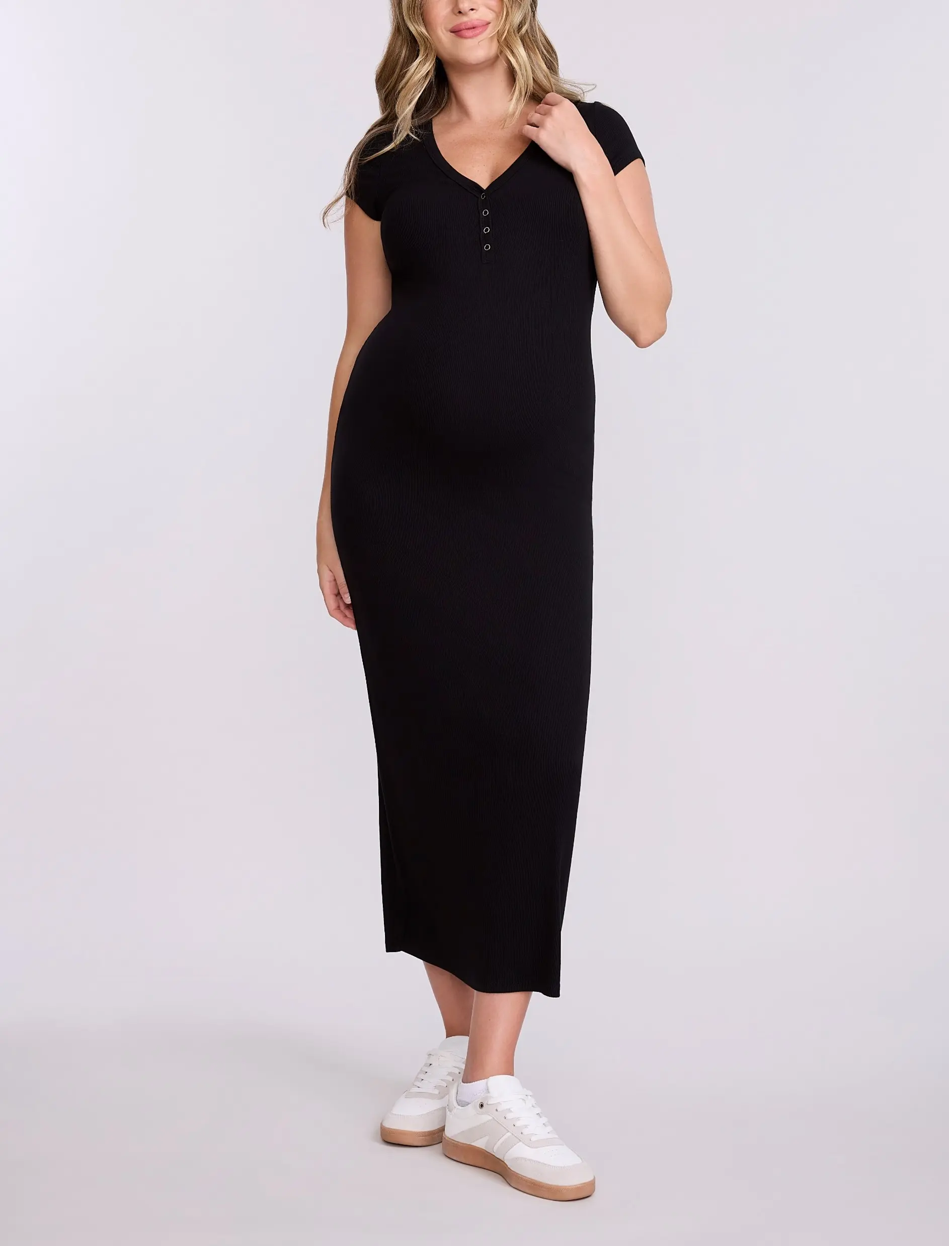 Motherhood Maternity Women's Short Sleeve Henley Bodycon Maxi Maternity Dress - Pregnancy & Nursing Postpartum Dress Motherhood Maternity Women's Short Sleeve Henley Bodycon Maxi Maternity Dress - Pregnancy & Nursing Postpartum Dress