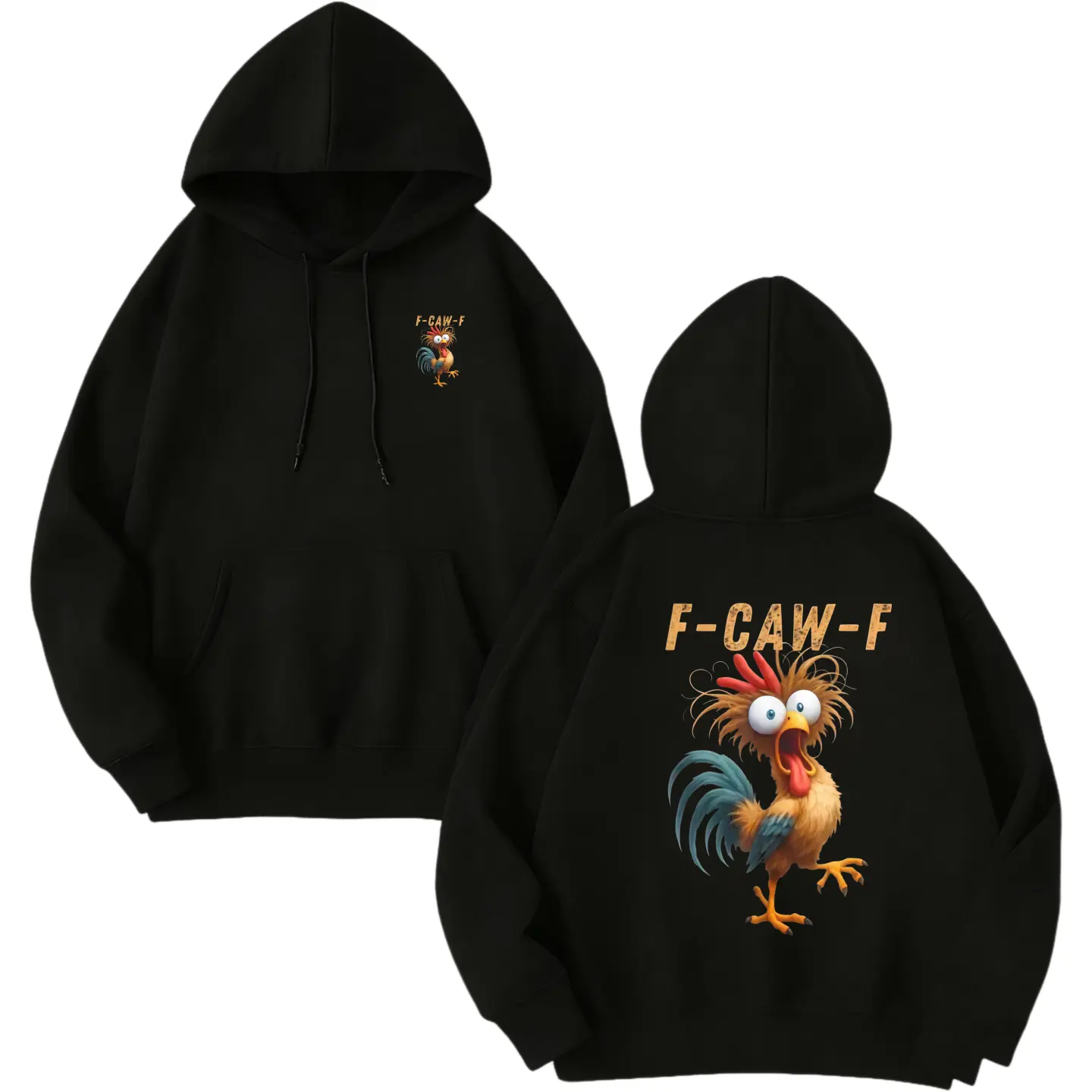 Men's Funny Rooster Graphic Hoodie - Oversized Street Style Fleece Pullover, Cozy Birthday Gift with Good Vibes, Animal