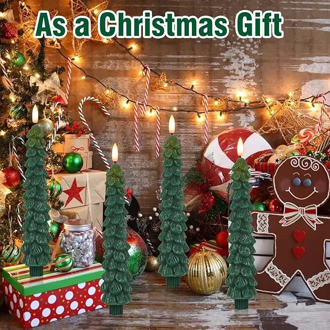 Traditional Christmas Gift，Christma Tree Flameless Taper Candles Switch for Wall Light Decoration Ornaments.