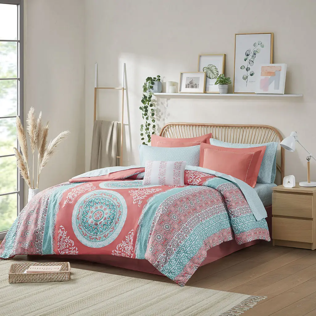 Full Size Bohemian Bedding Set – Quilted Comforter with Matching Sheets, Soft All-Season Bedroom Ensemble, Cozy Farmhouse Decor
