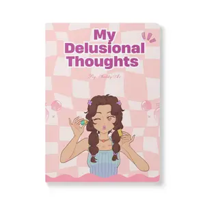 My Delusional Thoughts softcover journal | illustrated pink checkered notebook