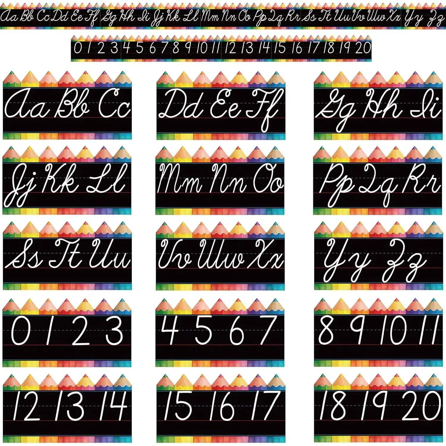 Alphabet Bulletin Board Set - 15 PCS ABC Wall Decorations Cursive Alphabet Line for Classroom Wall for Pre School Elementary Classroom Homeschool, Playroom Bedroom Decorations (Black Cursive)