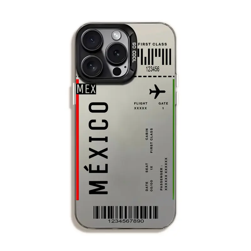 Mexico Flight Ticket Phone Case Design Cool Unique For iPhone 18 17 16, 15 14 13 12 11 Pro Max Plus Samsung Galaxy S25 Phone Case Anti-Drop Fingerprint Protection Full Protection Durable Shock Absorption Stylish PC Material