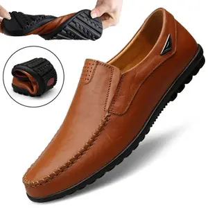 man shoes Genuine Leather Men Casual Shoes  Brand 2025Mens  Breathable Slip on Black Driving Shoes Plus Size 37-46 Footwear Boy
