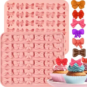 Chocolate Bow Molds, Silicone Bow Molds, 2-Pack Mini Silicone Ice Molds, Fondant Bow Molds, Suitable for Decorating Chocolates, Candies, Gummies, Sugars, Cookies, Cakes, and Cupcakes.