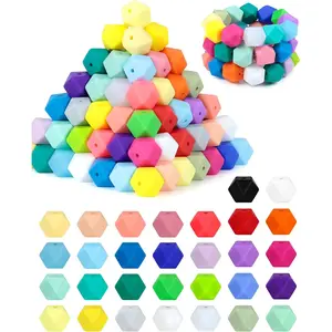 P-HDJ030    90PCS   Hexagon Silicone Beads,30 Colors 14mm Silicone Beads for Keychain Making Kit,Lanyard Making,Keychains, Craft Projects and DIY
