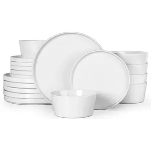 18 count Stoneware Dinnerware Dishes Set for 6, Dinner Plates and Bowls Sets, Reactive , Chip & Crack Resistant, Microwave & Dishwasher Safe, Speckled White