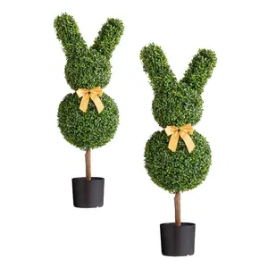 VEVOR Artificial Topiary Bunny-Shape Boxwood Ball, 2 Set 36 inch Faux Boxwood Plant Balls, Fake Silk Tree Look Real, Easy Assembly for Decor Front Porch Outdoor Patio Garden Balcony Backyard Indoor