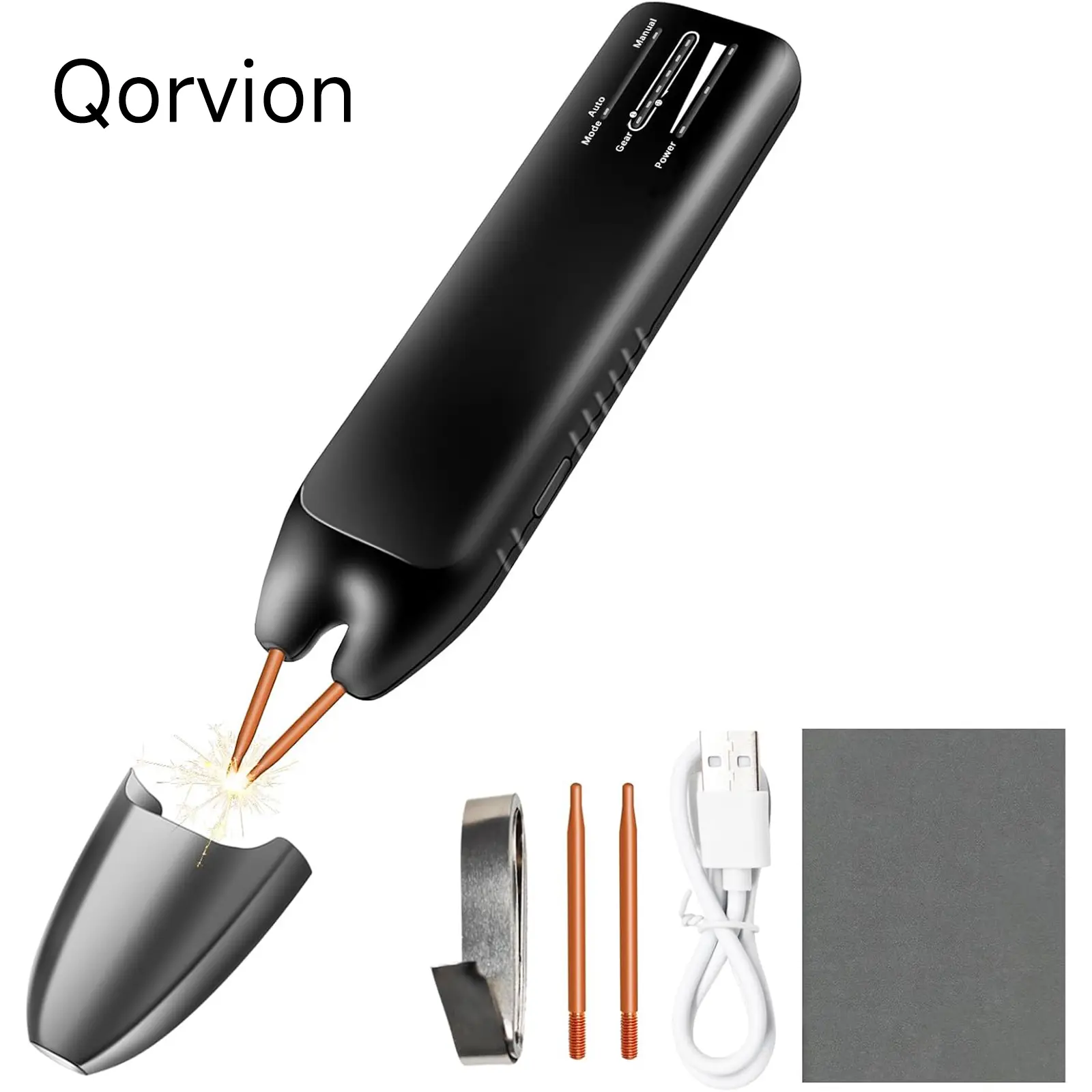 Qorvion Portable Handheld Battery Spot Welder Machine with Handheld Grip, 11 Power Levels, Auto & Manual Modes, Welding Tips for Nickel Strips, 18650 Battery Cells DIY Repair for Beginners